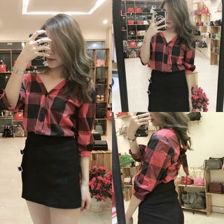 Sơ mi caro buộc nơ sau qc