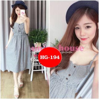 Đầm dây nút gổ kẻ sọc