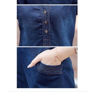 Đầm jean cổ v nẹp viền phối túi happy time có size xl