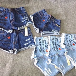 Quần short jean thêu