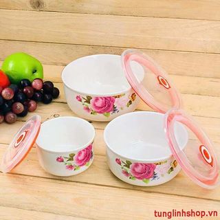 Bộ 3 chiếc bát sứ nắp hút chân không fresh seal bowl