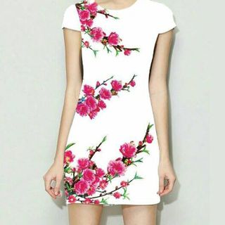 Đầm suông họa tiết hoa đào-mv006