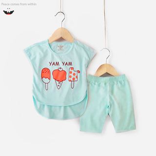 Bộ bé gái áo cánh dơi vạt cao thấp