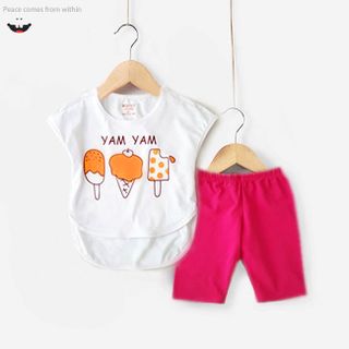 Bộ bé gái áo cánh dơi vạt cao thấp