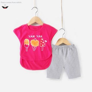 Bộ bé gái áo cánh dơi vạt cao thấp
