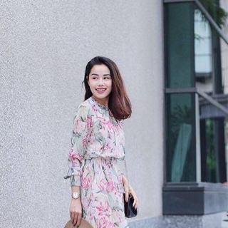 Đầm tay con in hoa tulip