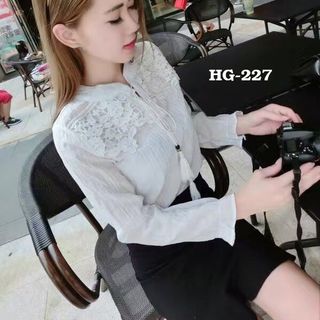 Áo sơ mi nữ kiểu phối ren cột nơ