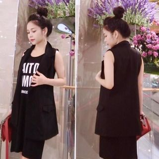 Set đầm thun chử kèm khoác vest ngoài giá sỉ