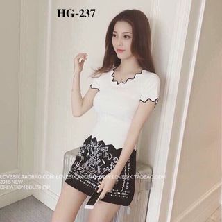 Áo nữ len răng cưa 2 màu trắng đen