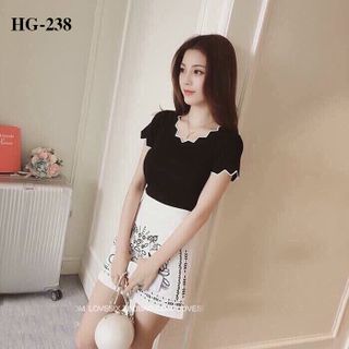 Áo nữ len răng cưa 2 màu trắng đen