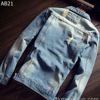 Áo bò nam áo khoác jeans rách va