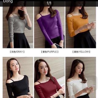 Áo len trễ vai 1 dây bên