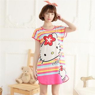 Đầm ngủ hoạt hình hello kitty sọc nhiều màu mã sản phẩm 80598