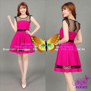 Đầm xoè phối lưới lưng cực dễ thương