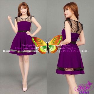 Đầm xoè phối lưới lưng cực dễ thương