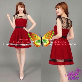 Đầm xoè phối lưới lưng cực dễ thương