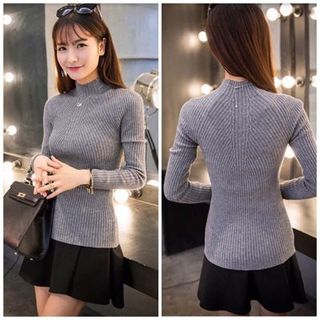 Áo len gân cổ cao
