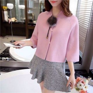 - áo khoác len tay cánh dơi đính lông chồn