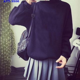 Áo thun nữ kiểu form rộng tay dài màu đen