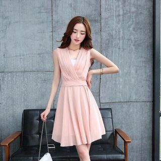 Đầm xòe chiffon xếp li 2 bên