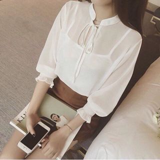 Áo chiffon cổ trụ