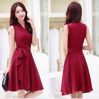 Đầm xòe chiffon cổ v
