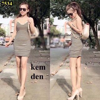 Đầm sọc len dây mảnh qc