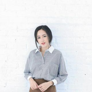 Sơ mi sọc phối cổ trắng
