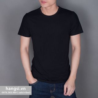 Áo thun nam cổ tròn trơn đơn giản màu đen