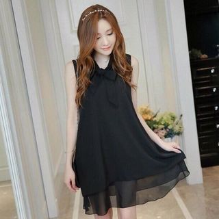 Đầm suông 2 lớp thắt nơ