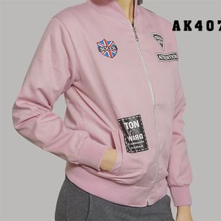 Áo khoác nũ kaki lót dù in logo màu xanh rêu