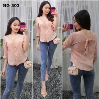 Hg303 áo sơ mi nữ kiểu màu hồng