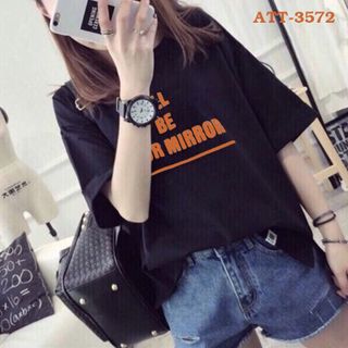 Att-3578 áo thun nữ trắng sọc đen in chon chó chữ big
