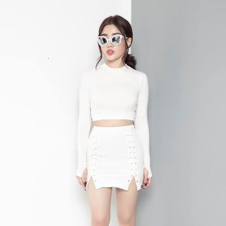 Bộ áo croptop tay dài và chân váy đan dây ôm body đẹp m3821