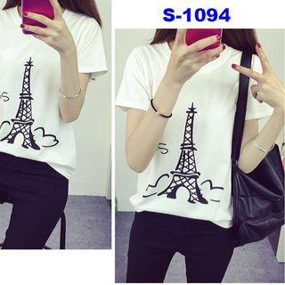 S-1100 áo thun nữ màu hồng in đám mây