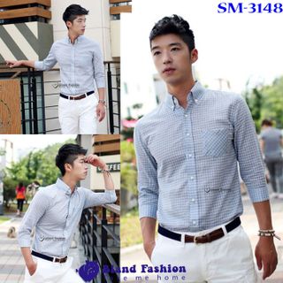 Sm-3210 áo sơ mi nam tay dài hoa tiết màu trắng