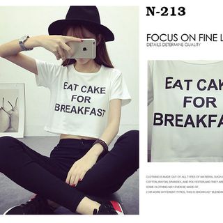 N-212 áo croptop eat cake for breakfast đen
