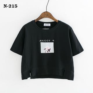 N-212 áo croptop eat cake for breakfast đen