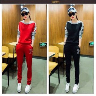 Set bộ thu đông phối màu hồng cẩm in chữ nổi