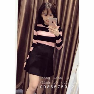 Áo len tay dải sọc đính chenel