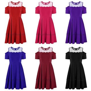 Đầm xòe gợn sóng phối lưới 010