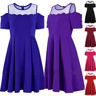 Đầm xòe gợn sóng phối lưới 010