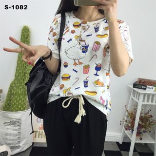 S-1082 áo thun nữ in họa tiết con vịt