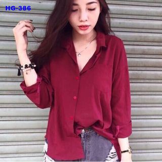 Hg-387 áo sơ mi nữ 2 nẹp form rộng màu trắng
