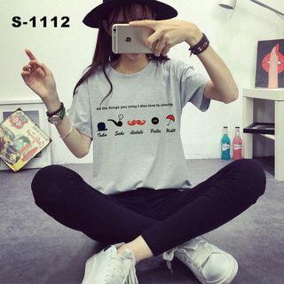S-1093 áo thun nữ màu trắng vẩy mực