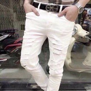 Quần jean nam trắng rách gối