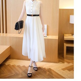 Đầm vintage cổ trụ phối ren