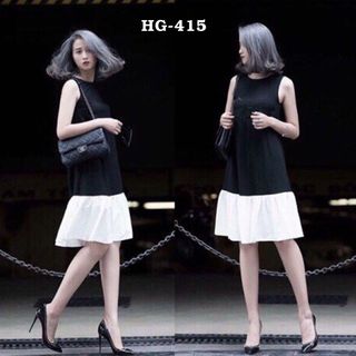 Hg-415 đầm đuôi cá phối màu trắng đen
