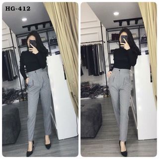 Hg-412 quần baggy nữ kẻ sọc màu xám