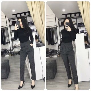 Hg-412 quần baggy nữ kẻ sọc màu xám